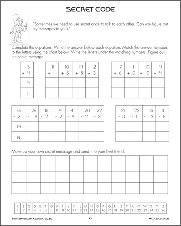 Secret Code – Free Printable Addition and Subtraction Worksheet for Kids