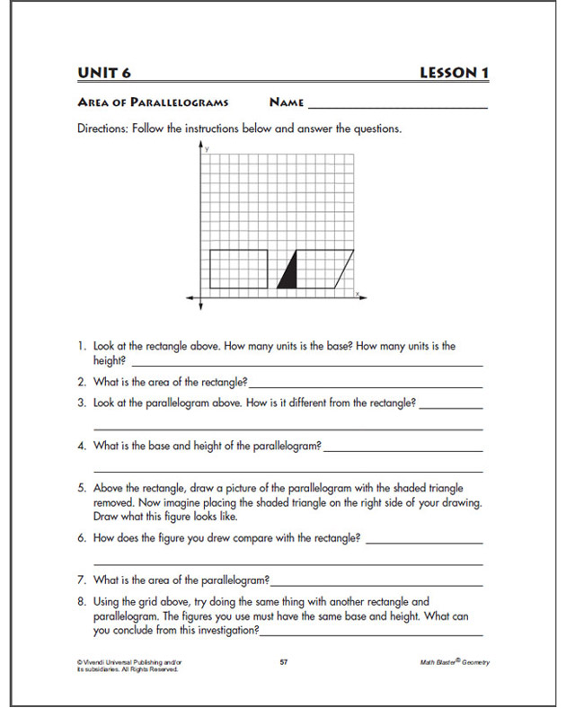 Area of Parallelograms - Geometry Worksheet for Kids