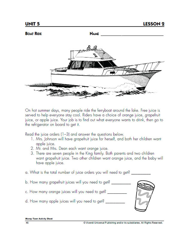 Boat Ride –  Printable Addition Worksheet