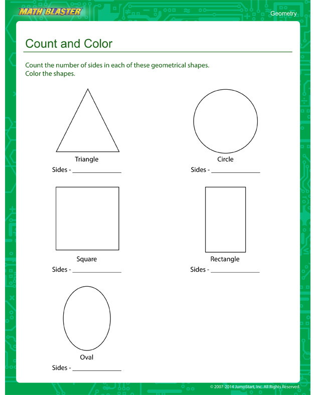 Count and Color - Kindergarten Geometry worksheet