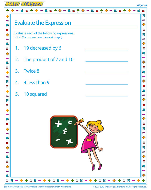 Evaluate the Expression - Fun Algebra Worksheet for Kids