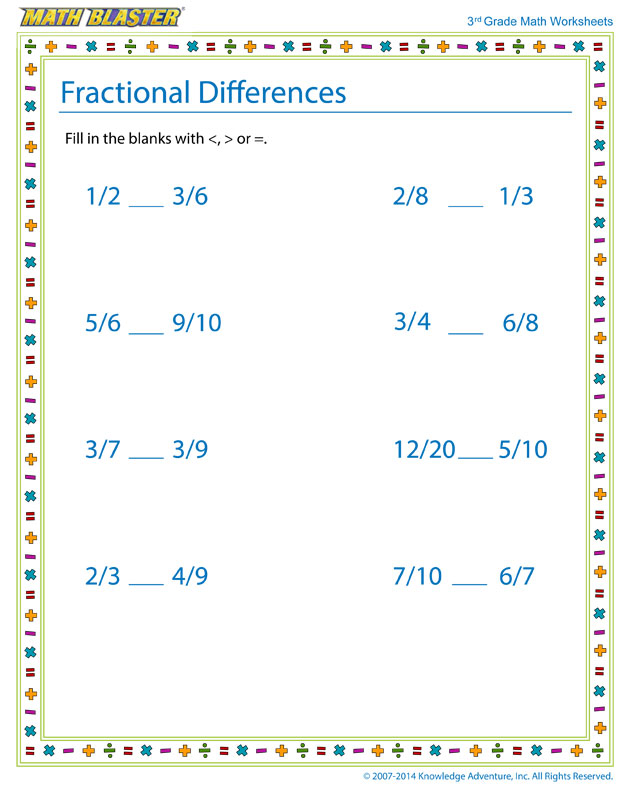 Fractional Differences! - Free Printable Math Worksheet for 3rd Grade