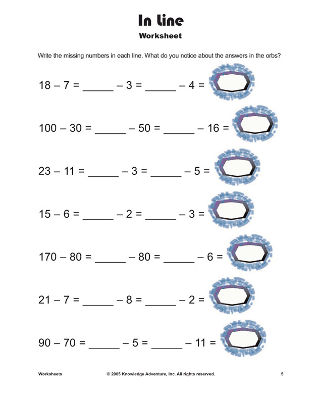 In line – Subtraction Worksheet for Kids