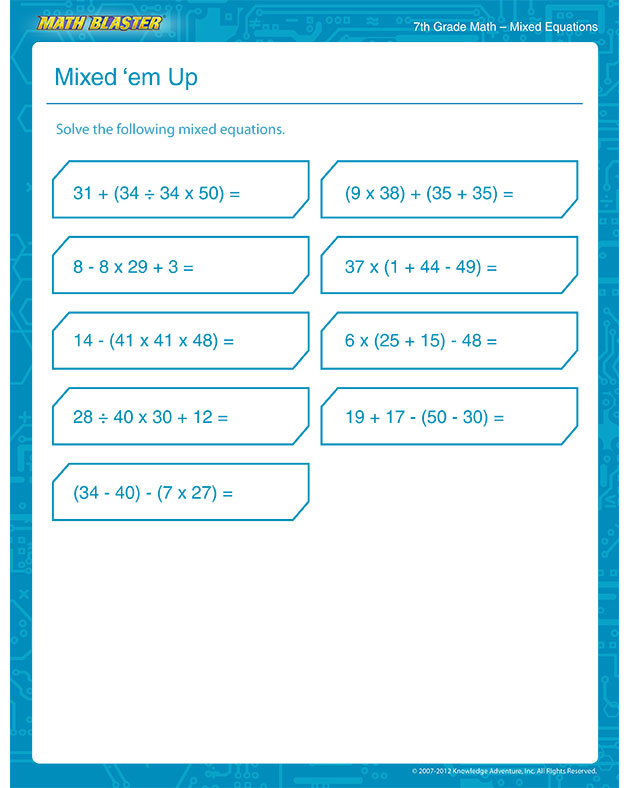 Mixed 'Em Up - Free Math Worksheet for 7th Grade