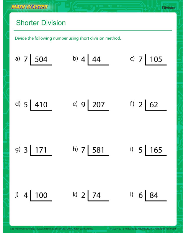 Shorter Division - division PDF for kids