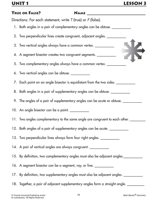 True or False? - Geometry Worksheet for 7th Grade