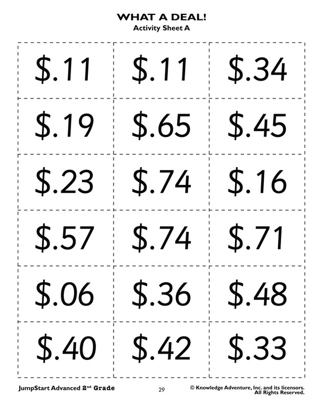 What A Deal! -  Money Worksheet for 2nd Graders