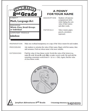 A Penny for Your Name - Free Addition Worksheet for Kids