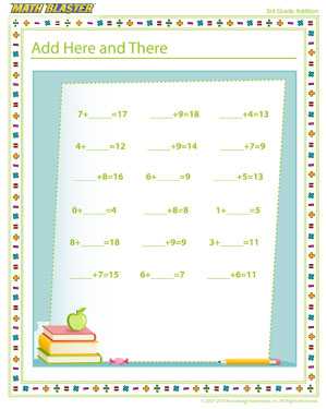 Add Here and There - Free Addition Worksheet for 3rd Grade