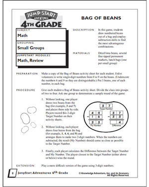 Bag of Beans - Subtraction Worksheet for 4th Graders