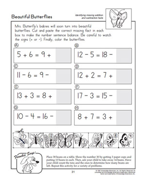 Beautiful Butterflies - Printable Math Worksheet for Kids