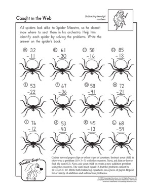 Caught in the Web - Subtraction Worksheet for Kids