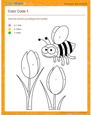 Color Code 1 - Printable Math Worksheet for Kindergarten