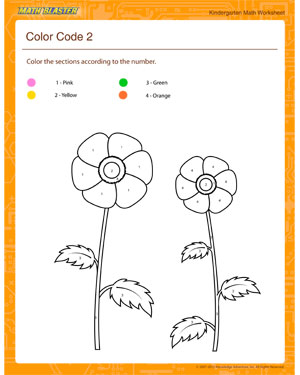 Color Code 2 - Printable Math Worksheet for Kindergarten