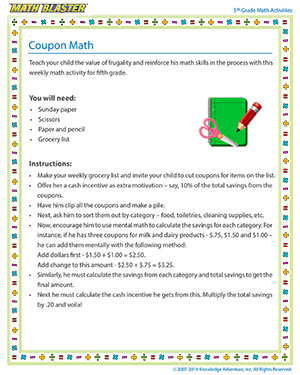 Coupon Math - Printable 5th Grade Arithmetic Activity for Kids