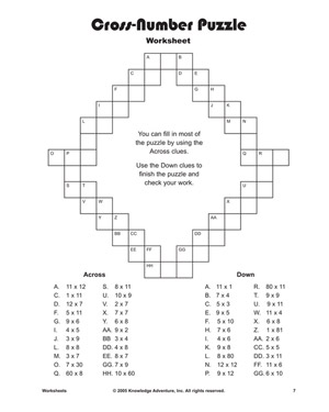 Cross-Number Puzzle - Free Multiplication Worksheet for Kids