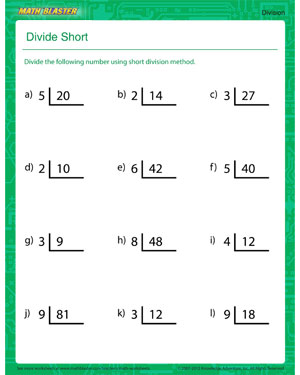 Divide Short - Free Division Printable