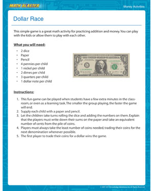 Dollar Race - Printable Money Activity for Young Children