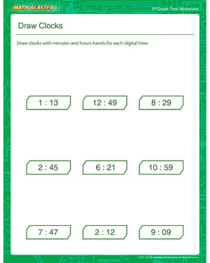 Draw Clocks - Printable Time Worksheet for Kids