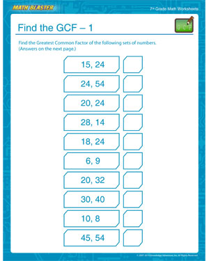 Free GCF Worksheet for 7th Grade