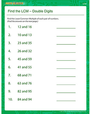 Find the LCM – Double Digits - Printable Math Worksheet for Kids