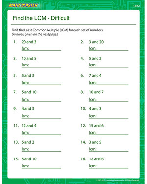 Find the LCM – Easy - Printable Math Worksheet for Kids