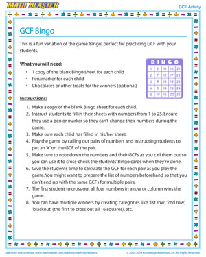 GCF Bingo - Printable GCF Activity for Kids