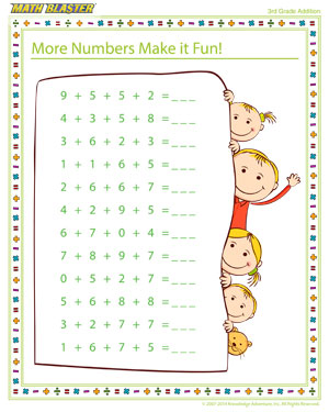 More Numbers Make it Fun! - Free Addition Worksheet for 3rd Grade