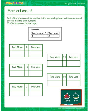 More or Less – 2 - Printable Math Worksheet for 1st Grade