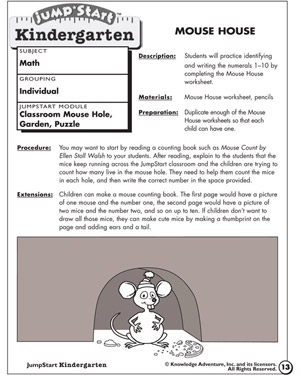 Mouse House - Printable Math Worksheet for Kindergarten