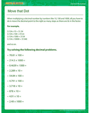 Move that Dot - Printable Decimal Worksheet for Kids