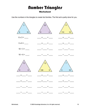 Number Triangles - Printable Division and Multiplication Worksheet for Kids