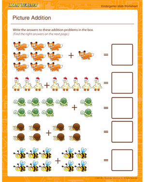 Picture Addition - Printable Math Worksheet for Kindergarten