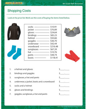 Sales Graph - Printable Math Worksheet for Sixth Grade