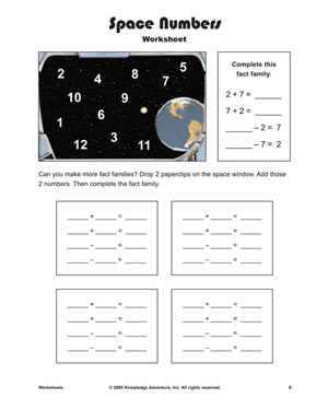 Space Numbers - Printable Math Worksheet for Kids