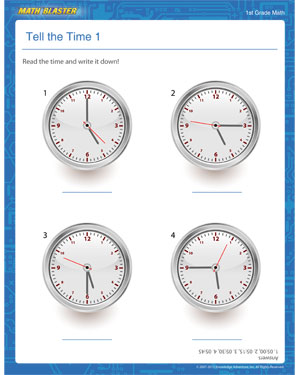 Tell the Time 1 - Printable Time Worksheet for Elementary