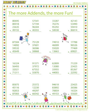 The more Addends, the more Fun! - Free Addition Worksheet for 5th Grade