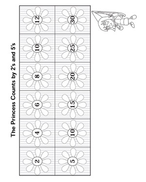 The Princess Counts by 2's and 5's - Free Multiplication Worksheet for Elementary