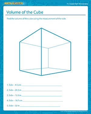 Volume of a Cube Worksheets for 7th Grade