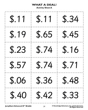 What A Deal! - Printable Money Worksheet for Second Graders