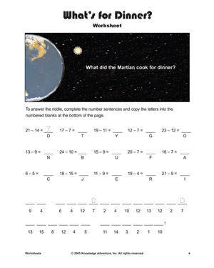 What's for Dinner? - Printable Subtraction Worksheet for Kids