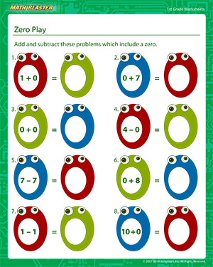 Zero Play - Printable Math Worksheet for Kids